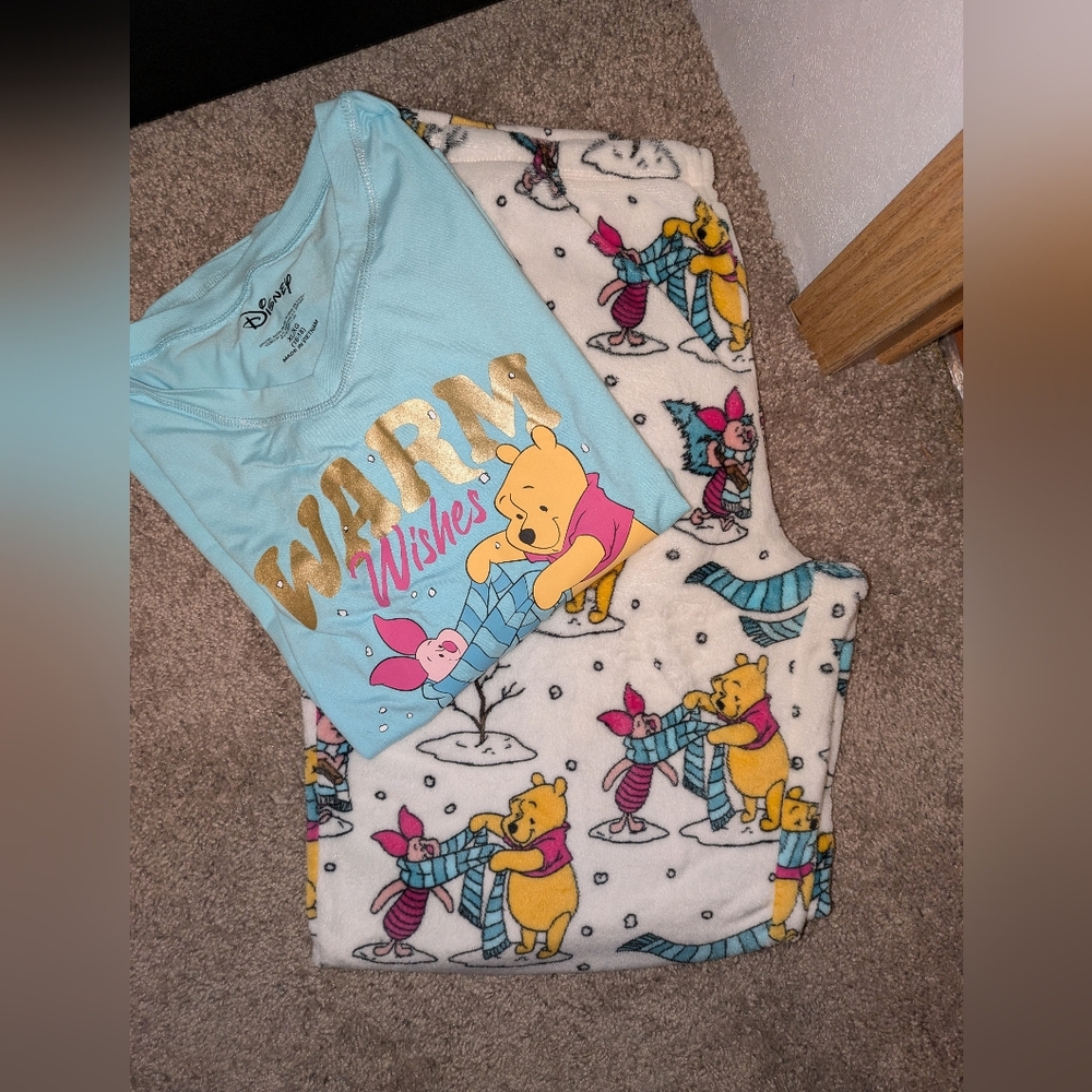 Disney Womans Pajama Set - Light Blue and White Winnie the Pooh
